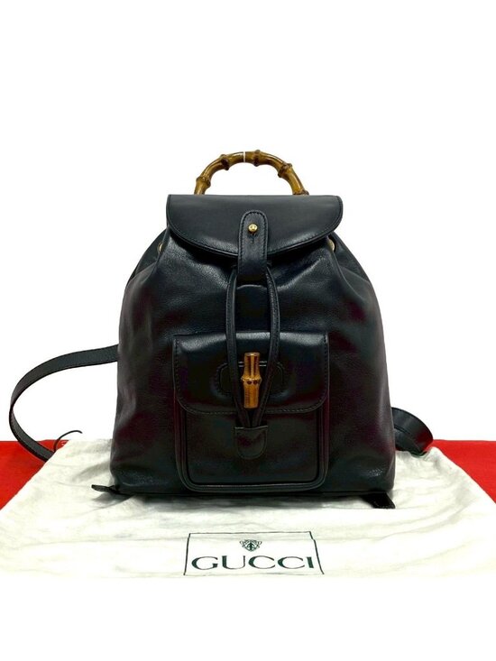 Gucci Vintage Bamboo Leather Backpack Black